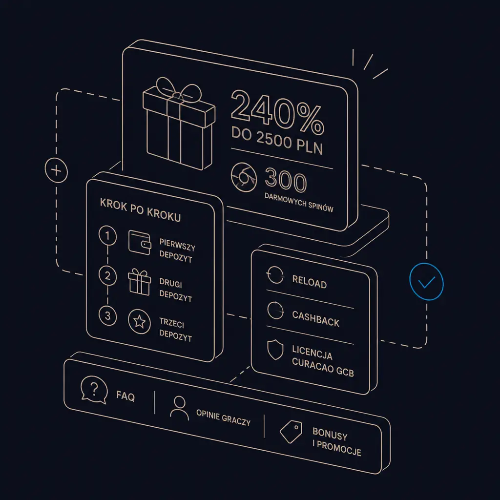 Bonusy Winshark Casino — Welcome Shark 240% do 2500 PLN + 300 FS visual guide for Winshark Casino